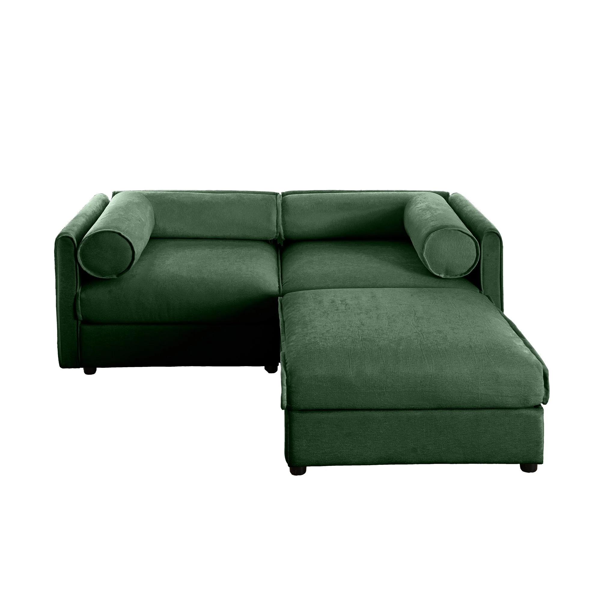 Walker Edison | Modern Green Chenille 2-Seater Loveseat Sofa with Ottoman Storage