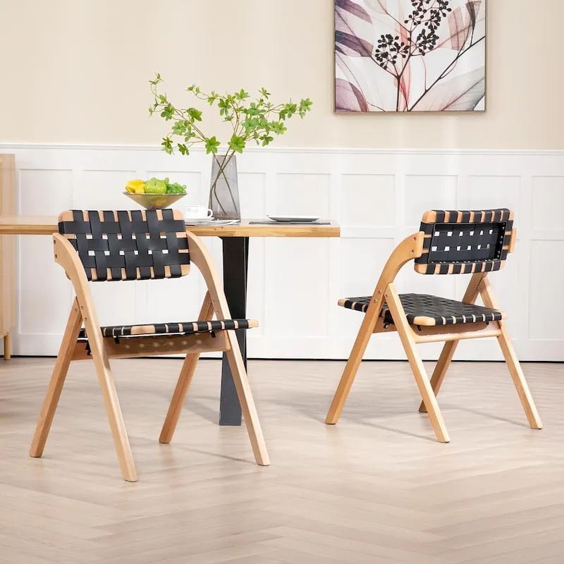 Wooden Stackable Dining Folding Chairs with Padded Seats(Set of 2)