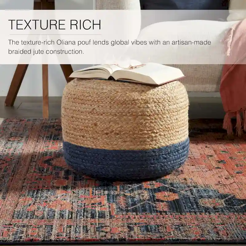 Juniper Home Saba Round Jute Pouf Ottoman/Foot Stool