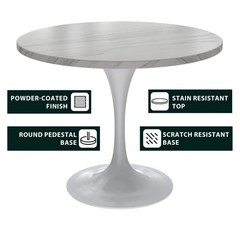 Verve Dining Table with a 36  Round Tabletop in White Steel Pedestal