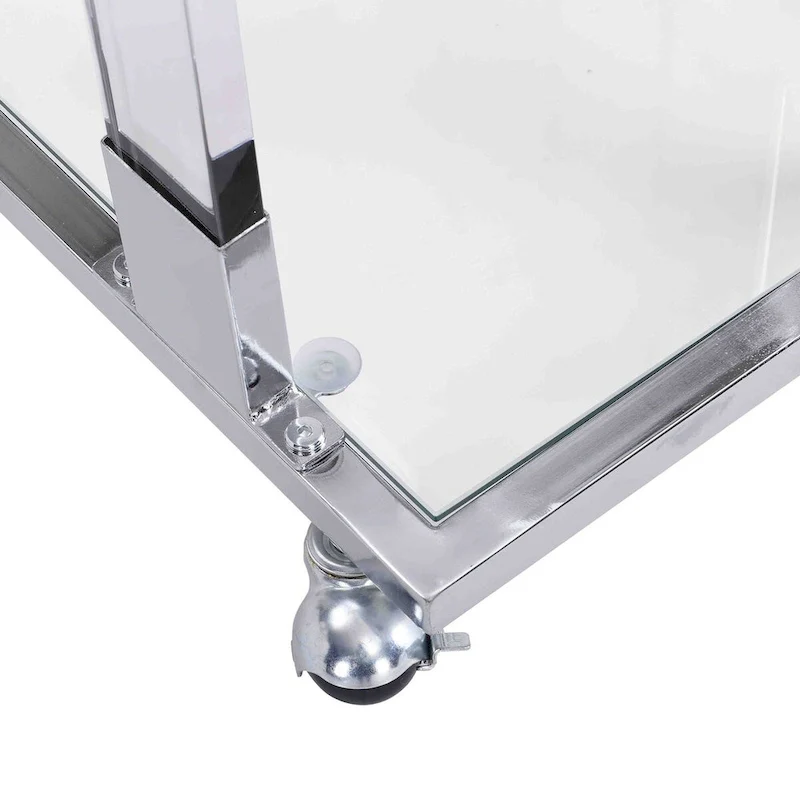 Glass Side Table, Acrylic End Table, Glass Top C Shape Square Table with Metal Base