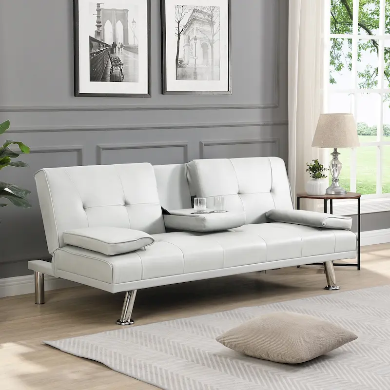 66.1 PVC Loveseat Sofa Bed with Wood Frame and Stainless Legs