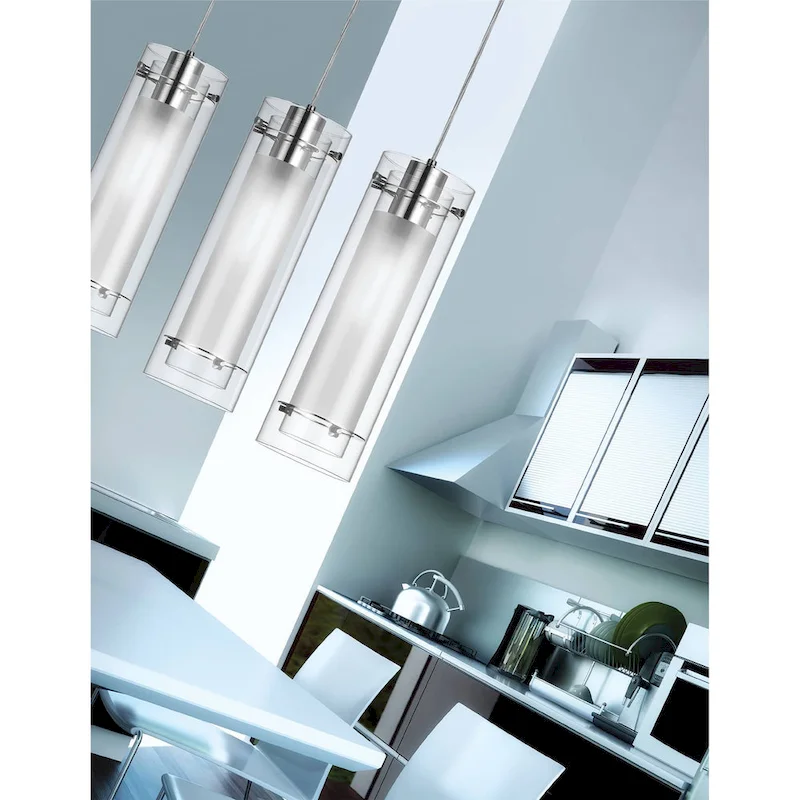 1-light Polished Chrome/ Clear Frosted Glass Pendant