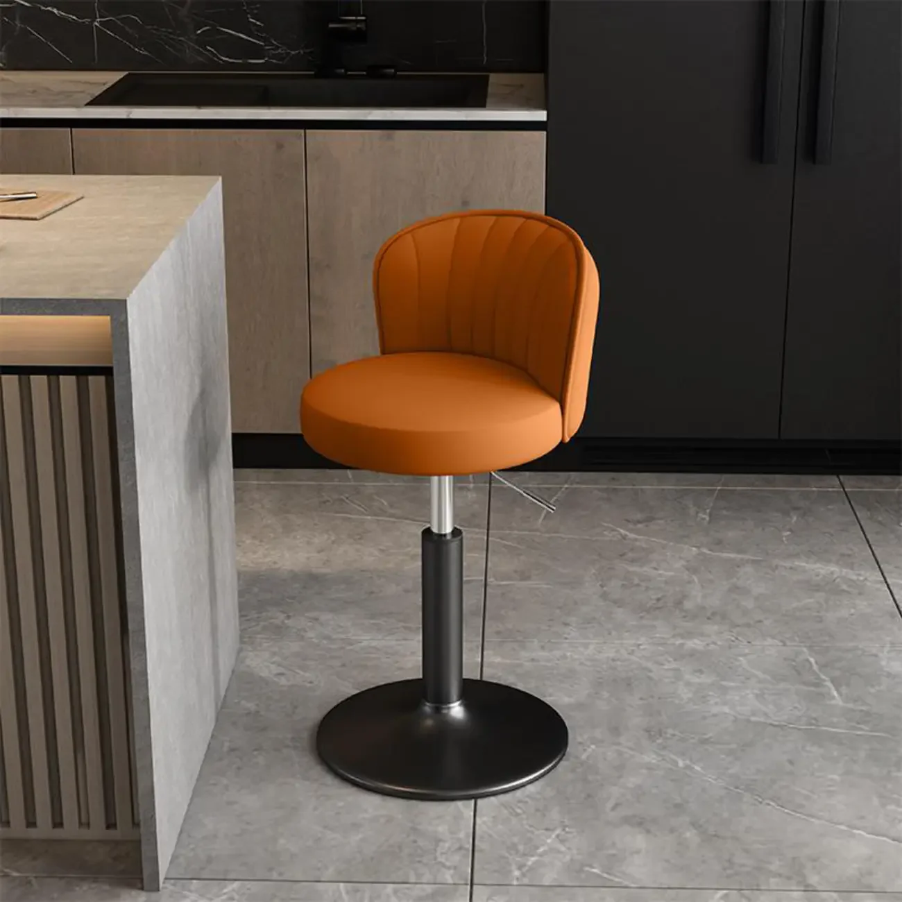 Modern Leather Adjustable Swivel Bar Stools with Back