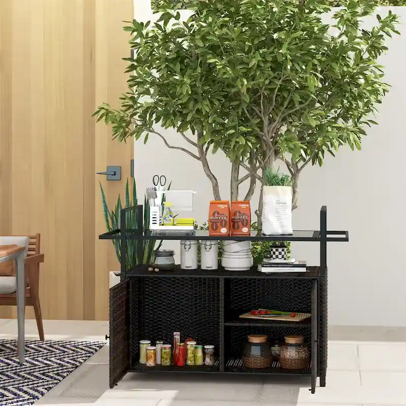 Patio Serving Cart with Glass Top