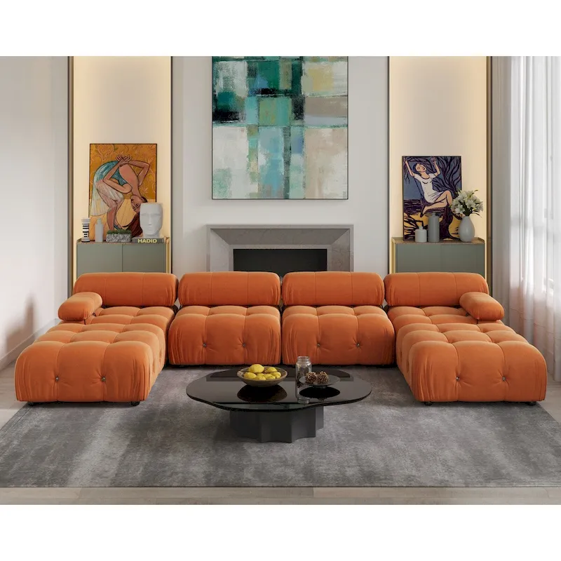 138  Convertible Modular Sectional Sofa, U-Shaped Minimalist Velvet Sofas Couches