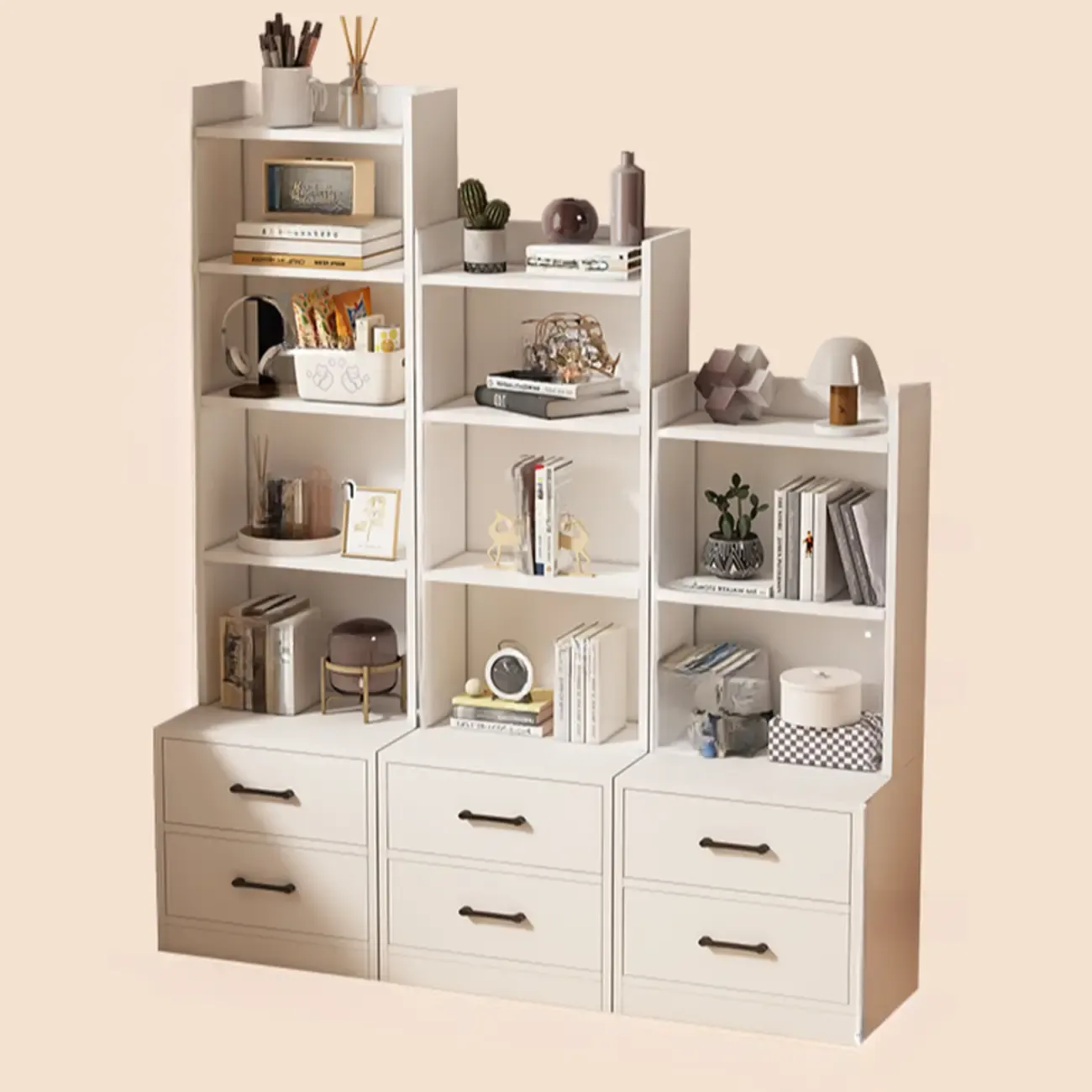Multi-functional Wooden 5-Shelf Closed Back White Bookcase