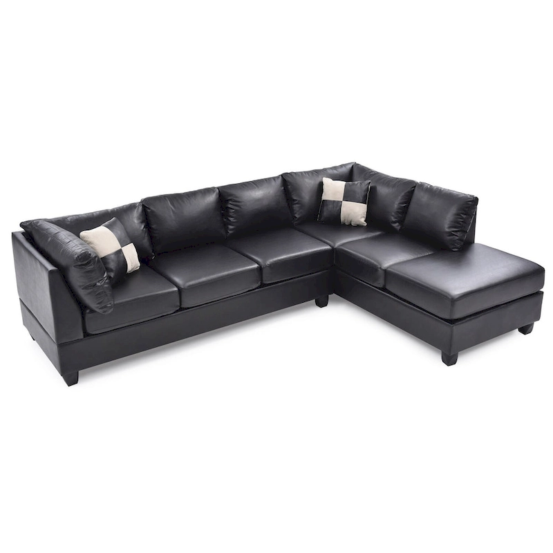 Malone 111 in. Faux Leather 4-Seater Sectional Sofa with 2-Throw Pillow - 111 L x 78 W x 34 H