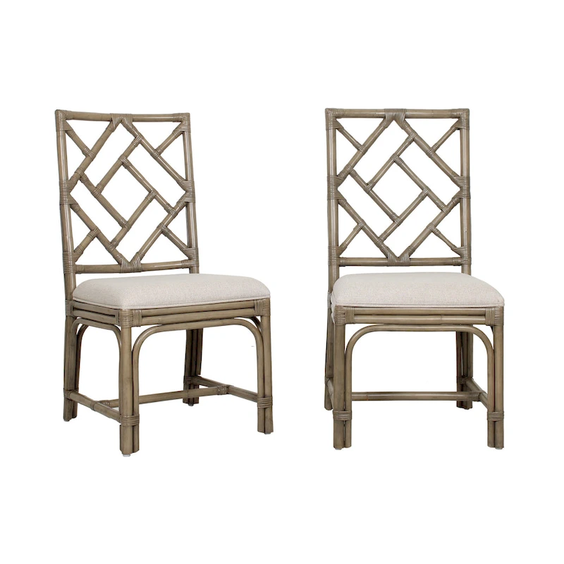 Natural Rattan Handmade Chippendale Cushioned Dining Chairs by East at Main