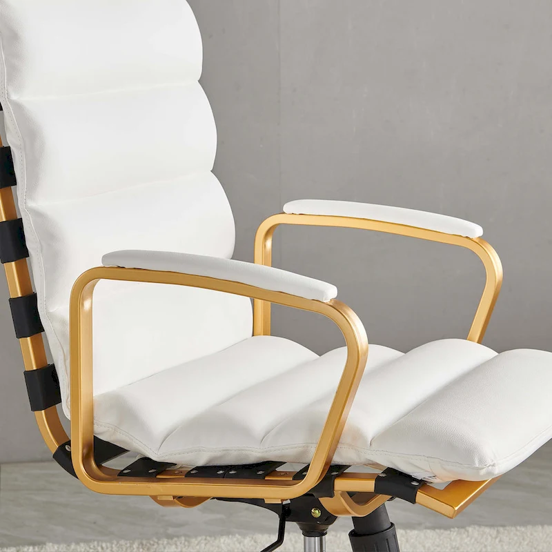 LUXMOD Office Chair Faux Leather Gold Frame Adjustable and Swivel