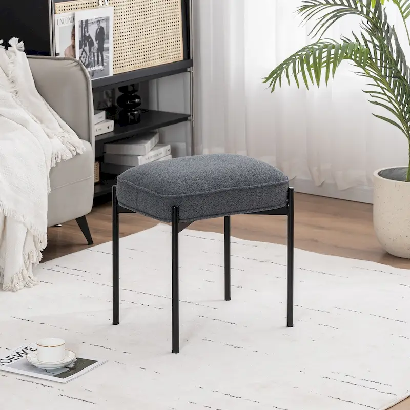 Single Rectangle Ottoman Tufted Lamb Fleece Foot Stool