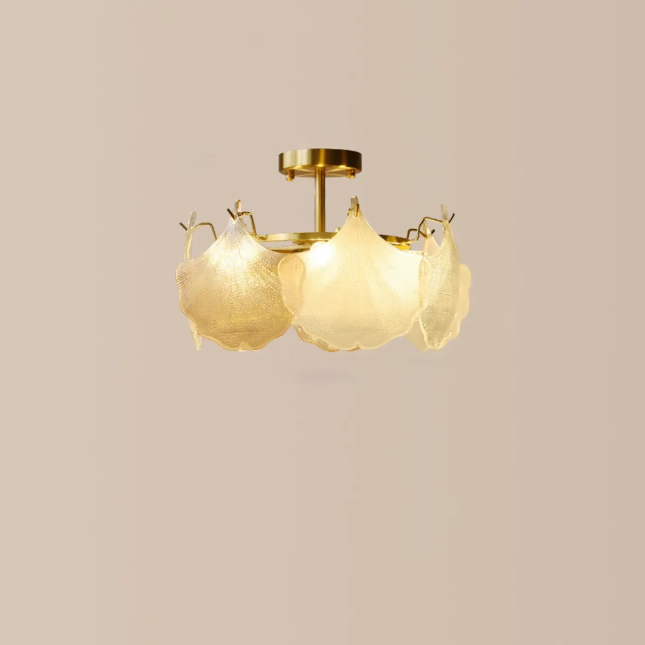 Modern Glass Leaf Shape Gold Semi Flush Ceiling Light
