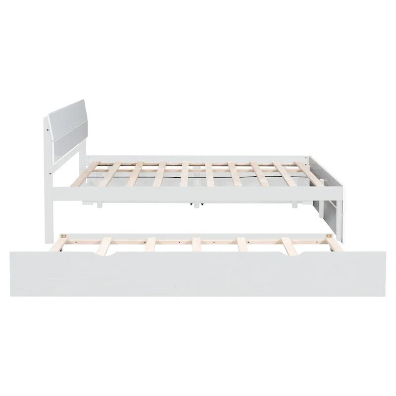 Full Bed Frame With Twin Size Trundle And 2 Drawers