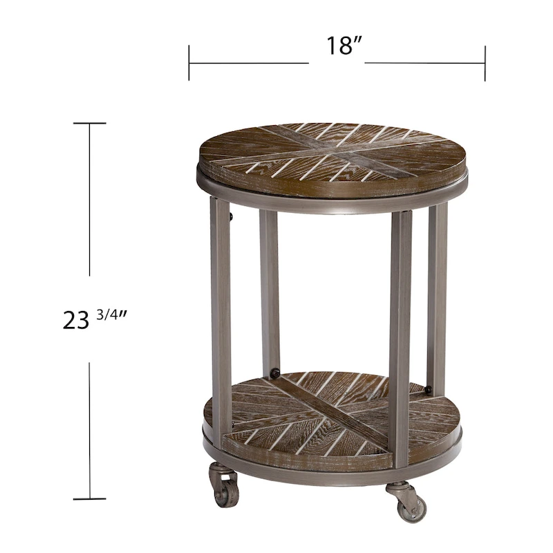 SEI Furniture Kenya Industrial Brown Wood Round Side Table with Shelf