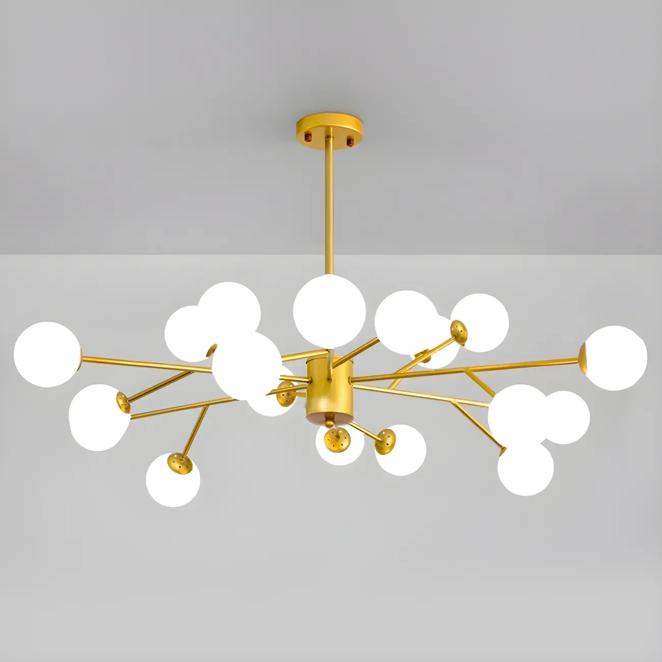 Mid-Century Modern White Globe Glass Sputnik Chandelier