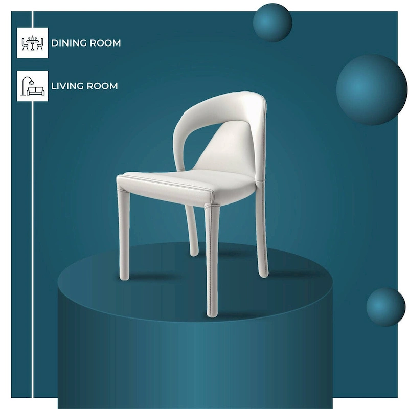 Solace Modern Dining Chair in Upholstered Leather with Steel Frame & Legs by LeisureMod