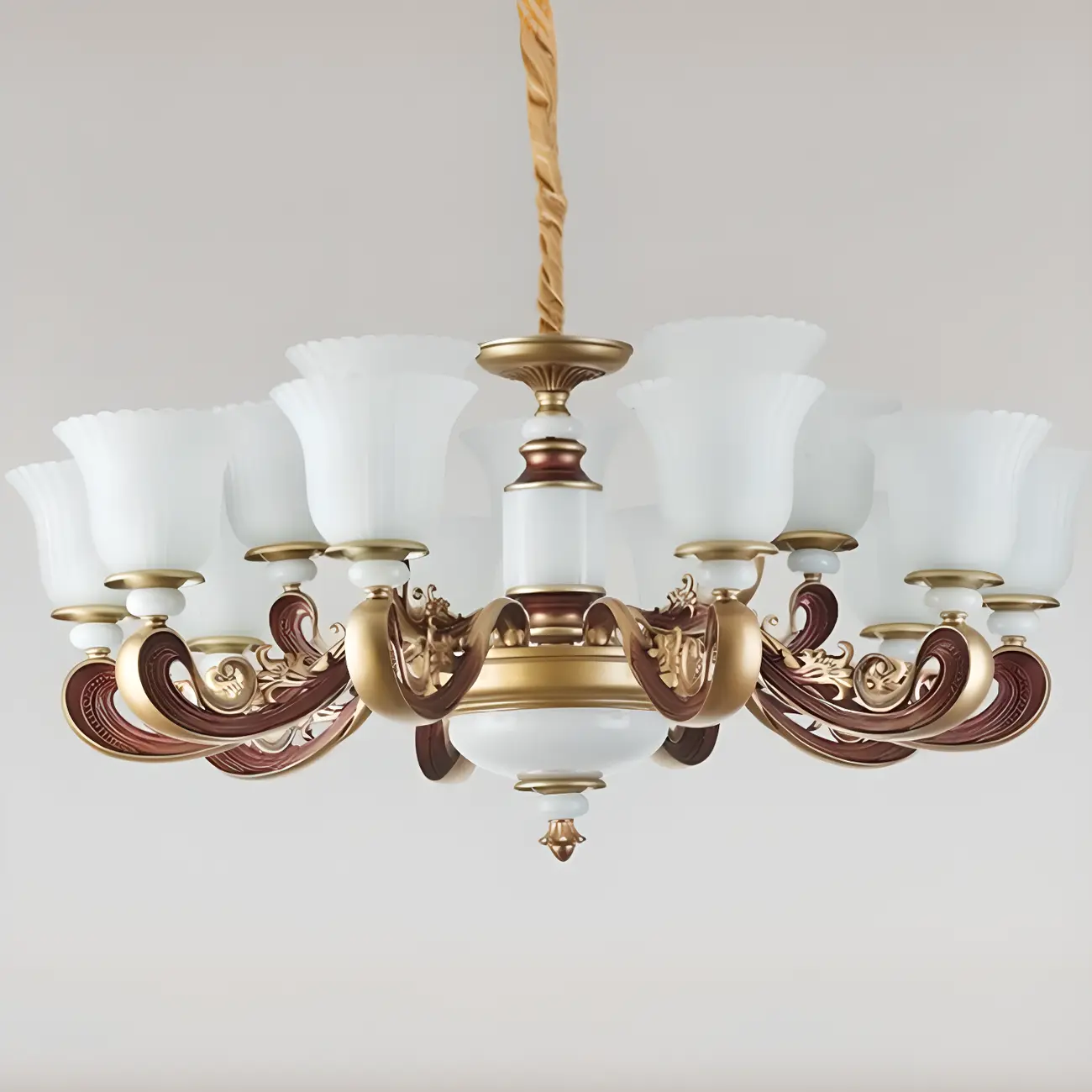 Adjustable Dining Room Gold Glass Bell Shape Up Light Chandelier