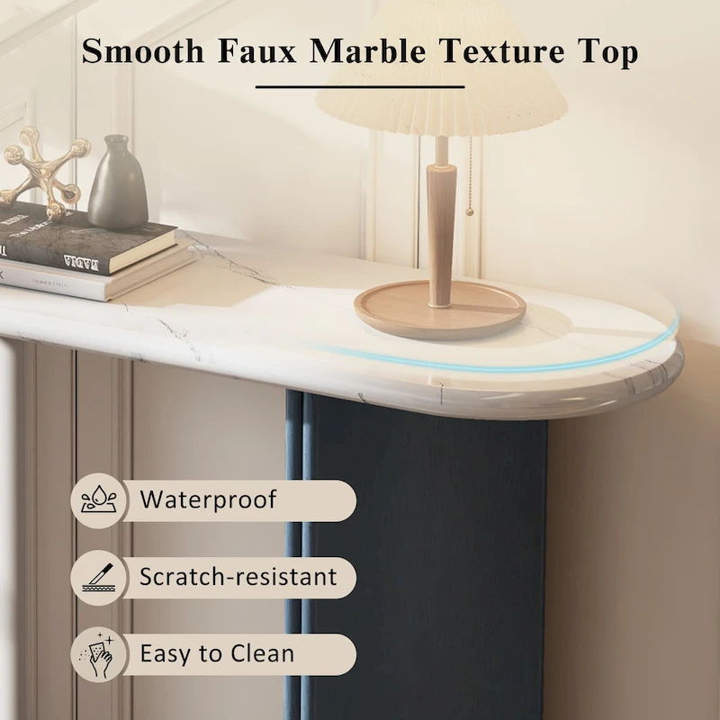 53.9 Console Table with Faux Marble Top & Wood Base