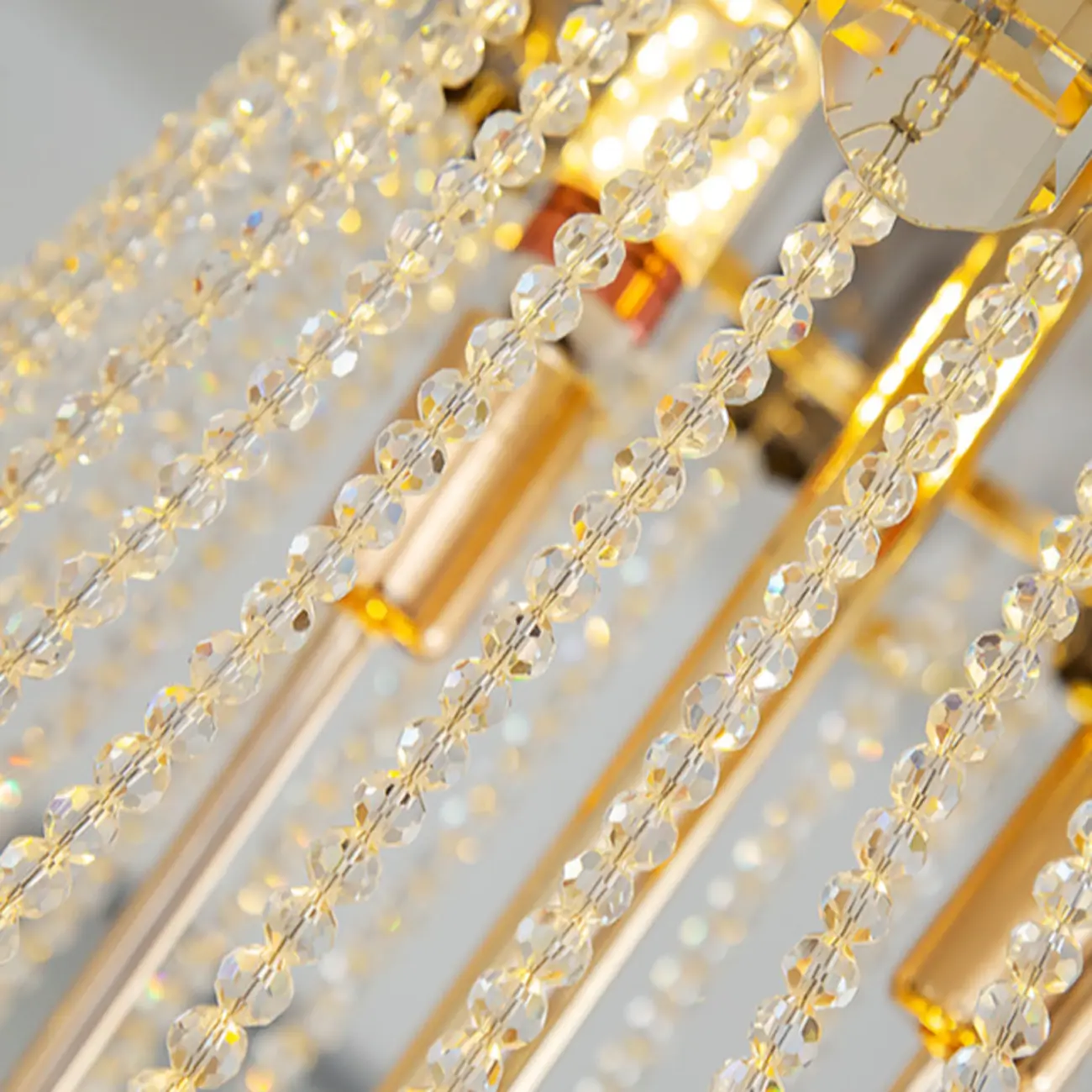 Luxury Long Cascading Crystal Gold Chandelier