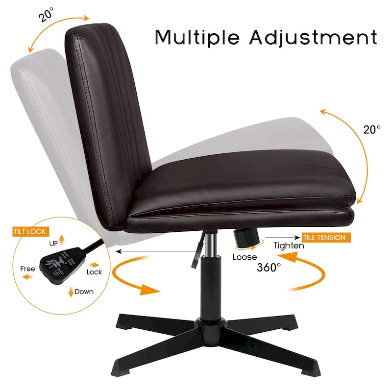 Criss Cross Chair Armless Office Desk Chair No Wheels,PU Leather Padded Modern Swivel Vanity Chair office chair