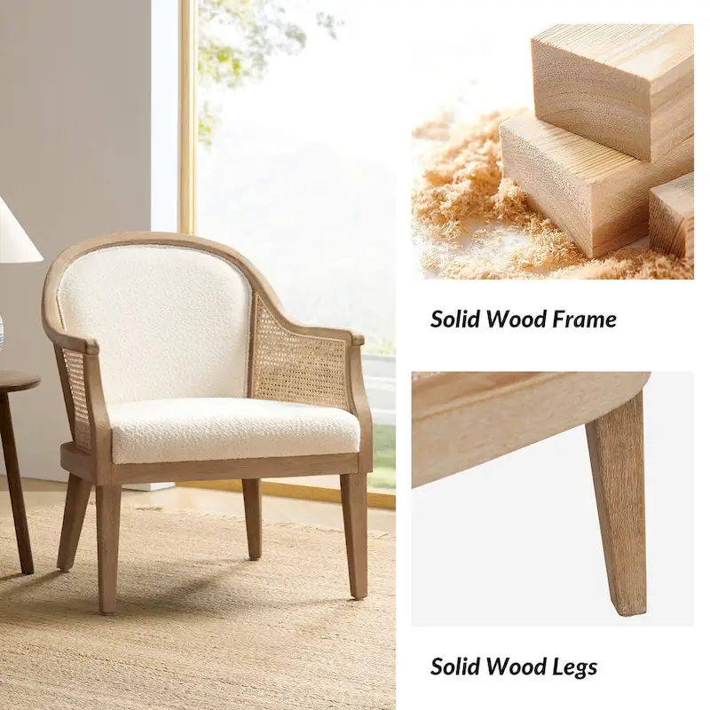 Danilo Farmhouse Rattan Solid Wood Armchair with Solid Wood Legs by HULALA HOME