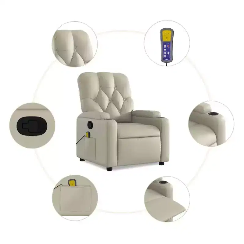 vidaXL Massage Recliner Chair Cream Faux Leather
