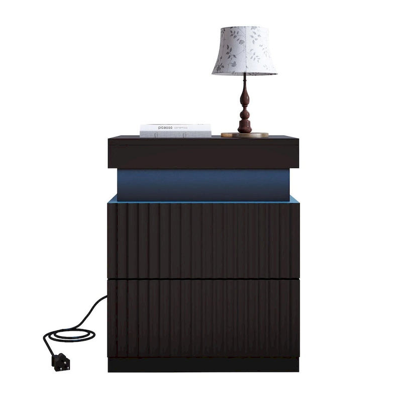 JASIWAY LED Night Stand Bedside Table with Charging Station- Set of 2