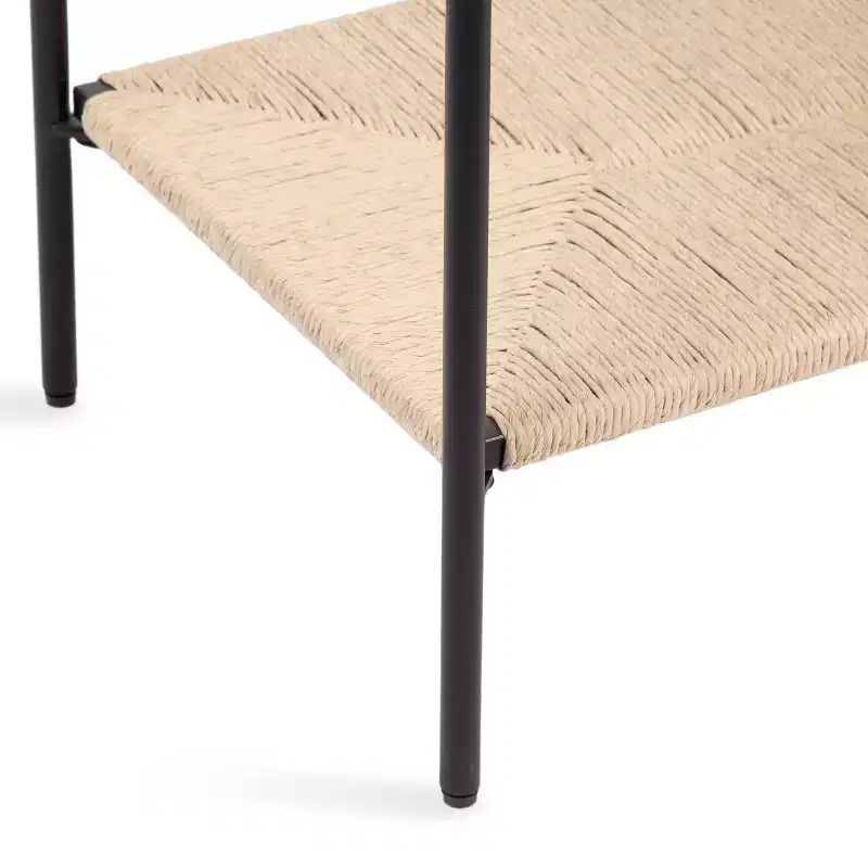 Kate and Laurel Mandell Wood and Natural Woven Side Table, 22x14x22, Natural and Black