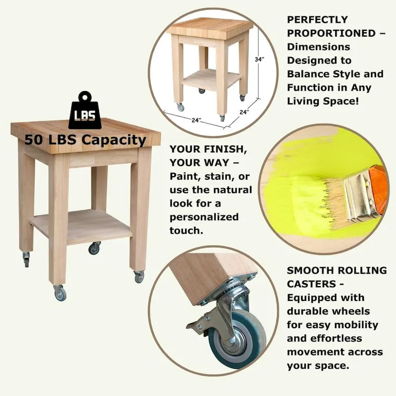 Copper Grove Lakeland Unfinished Solid Parawood Kitchen Island Cart