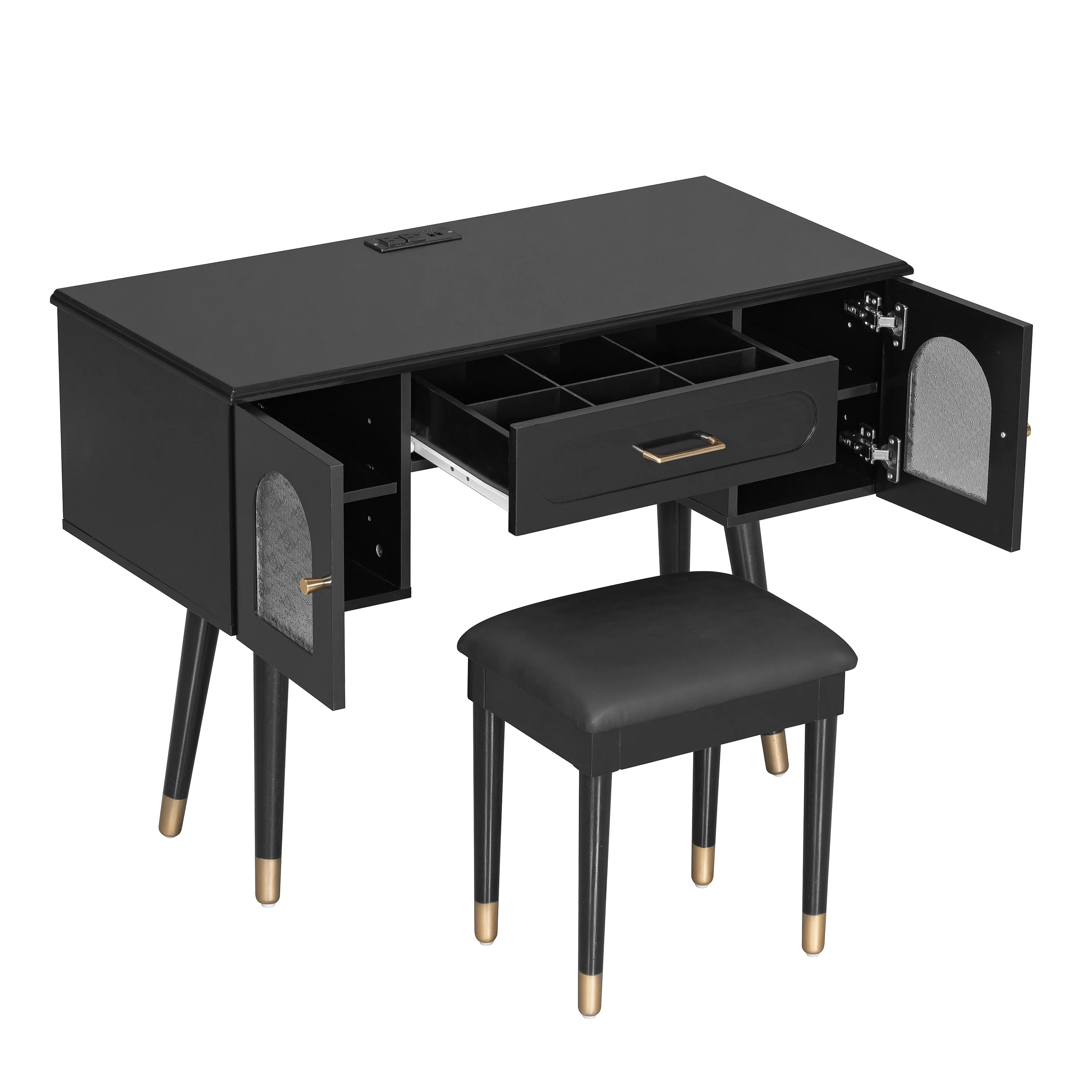 Walker Edison | Modern Vanity Makeup Table & Chair Set and Writing Desk