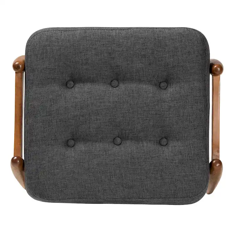 Jeanine Japandi Dark Grey Fabric and Walnut Brown Finished Wood Ottoman Footstool