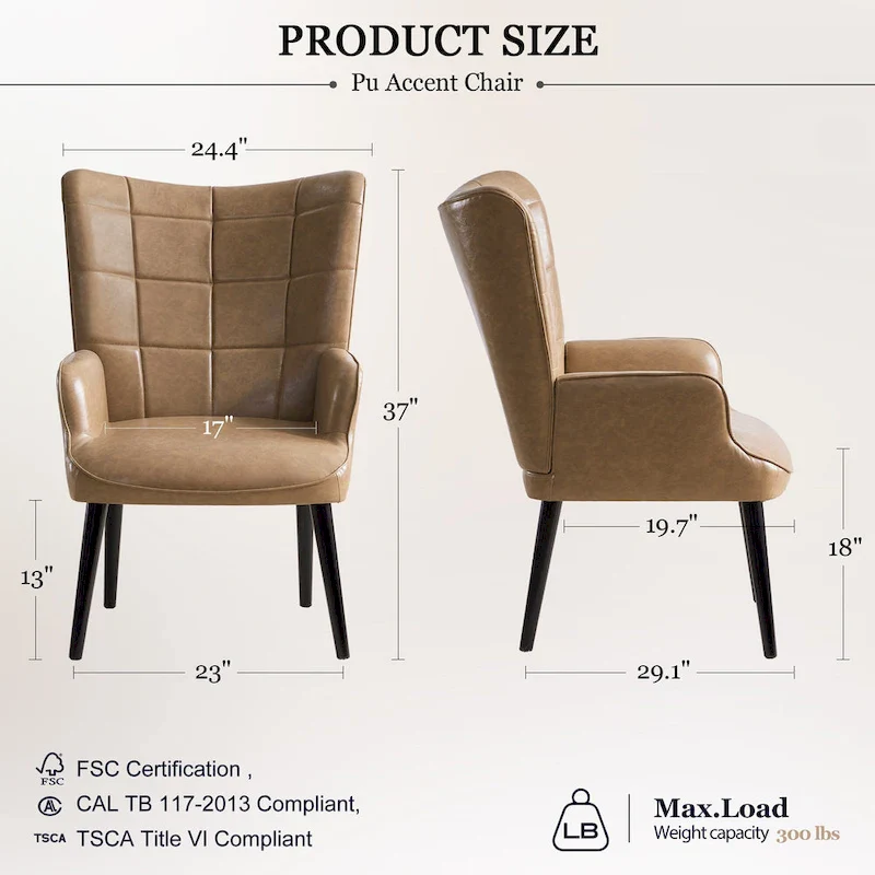 High-back Tufted Accent Chair Set of 2 Cream/ Brown/ Taupe