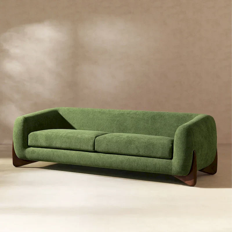 90.5 Boucle Upholstered Sofa with Wood Legs