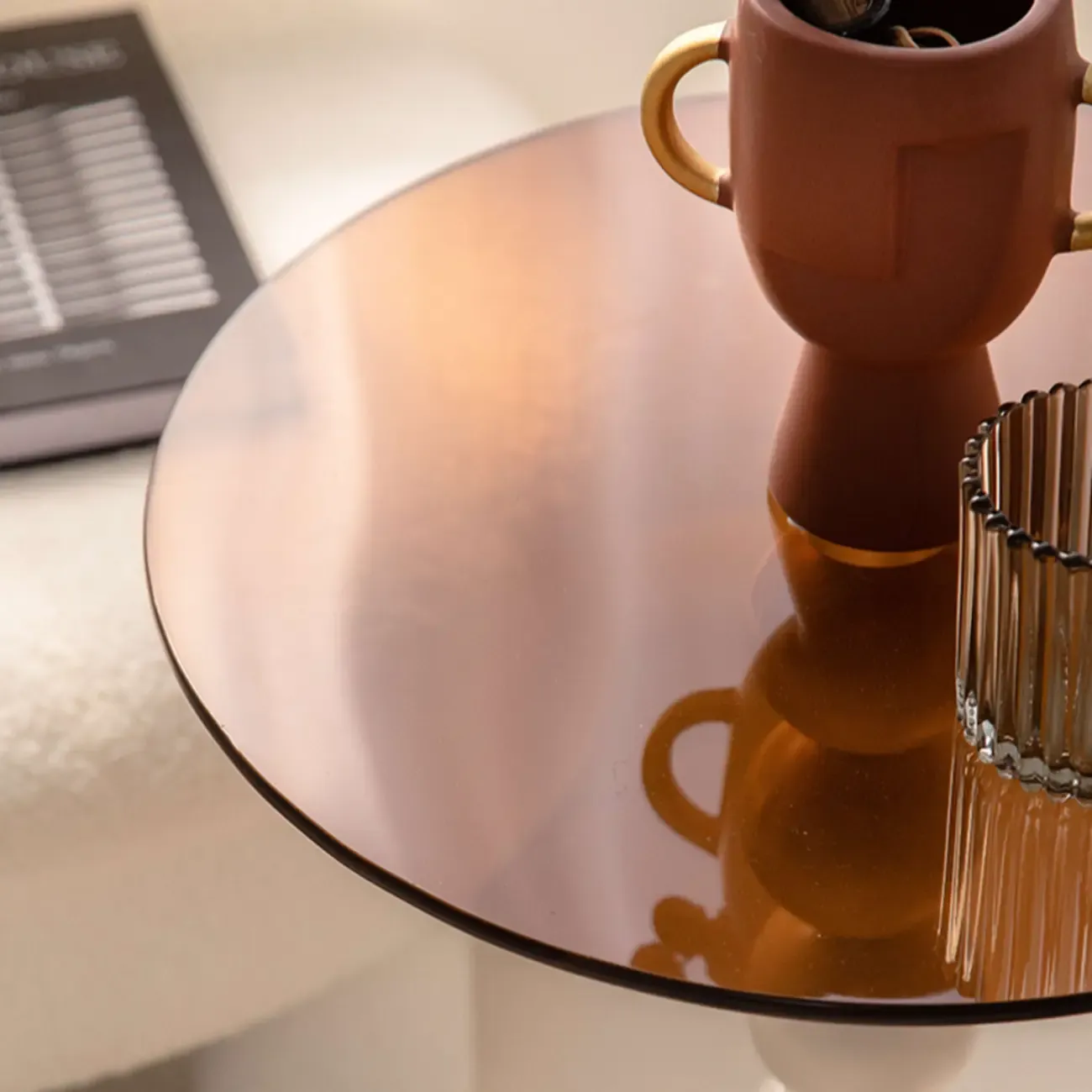 Elegant Glass Round End Table with Iron Pedestal Base