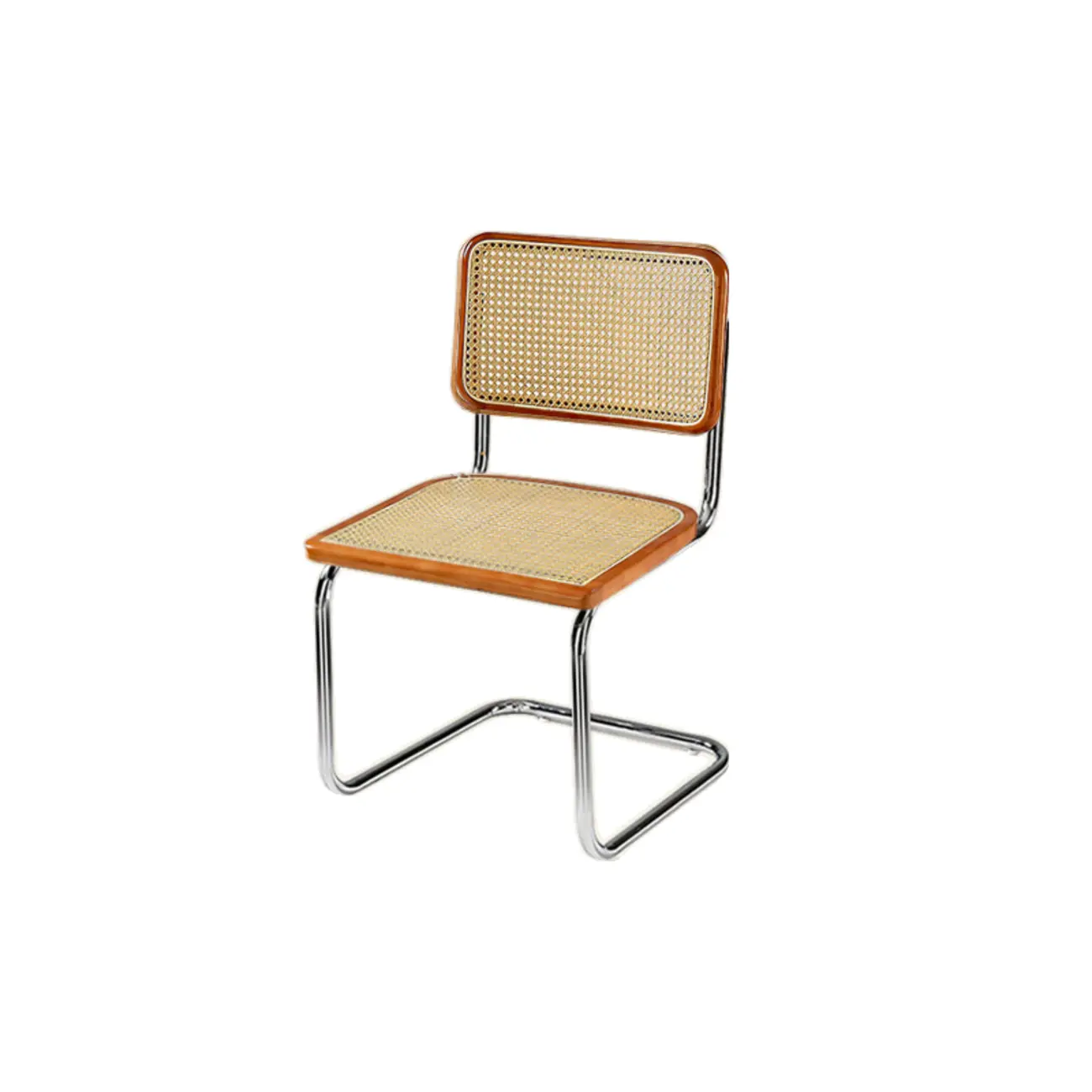 Modern Brown Cantilever Faux Leather Dining Chair Woven Back