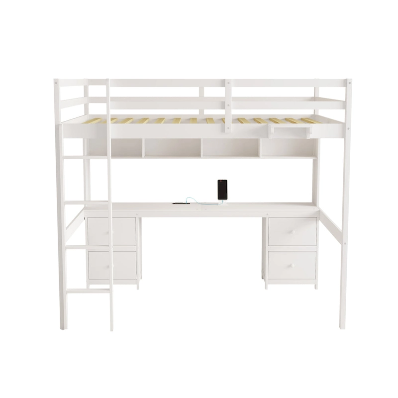 Loft Bed with Desk, Cabinets