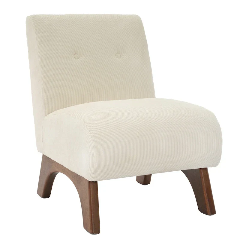 Corduroy Aremless Accent Chair with Solid Wood Legs & Padded Seat