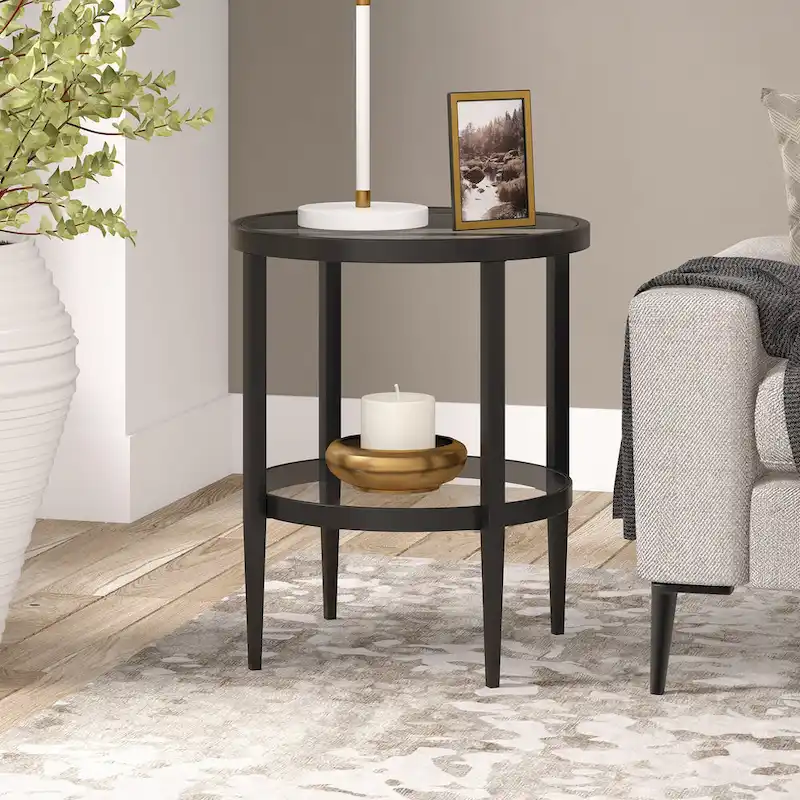 Hera 19.63 Wide Round Side Table with Clear Glass Shelf