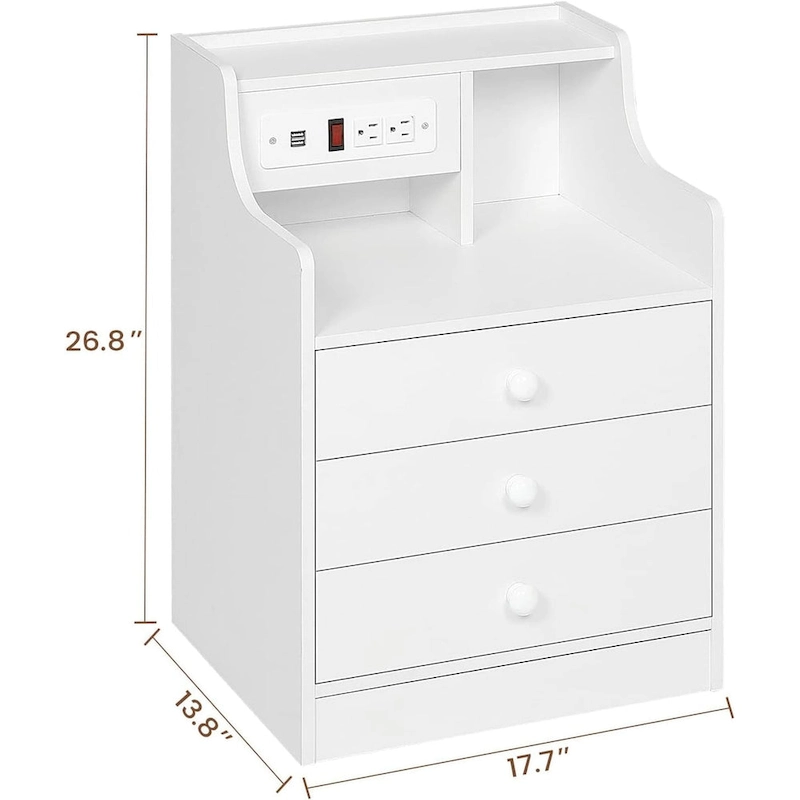 Nightstand 3 Drawers Charging Station End Side Table Bedroom