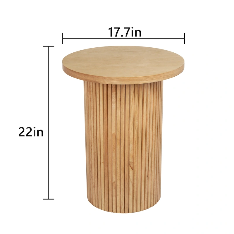 Round Wood End Table Fluted Pedestal Side Table