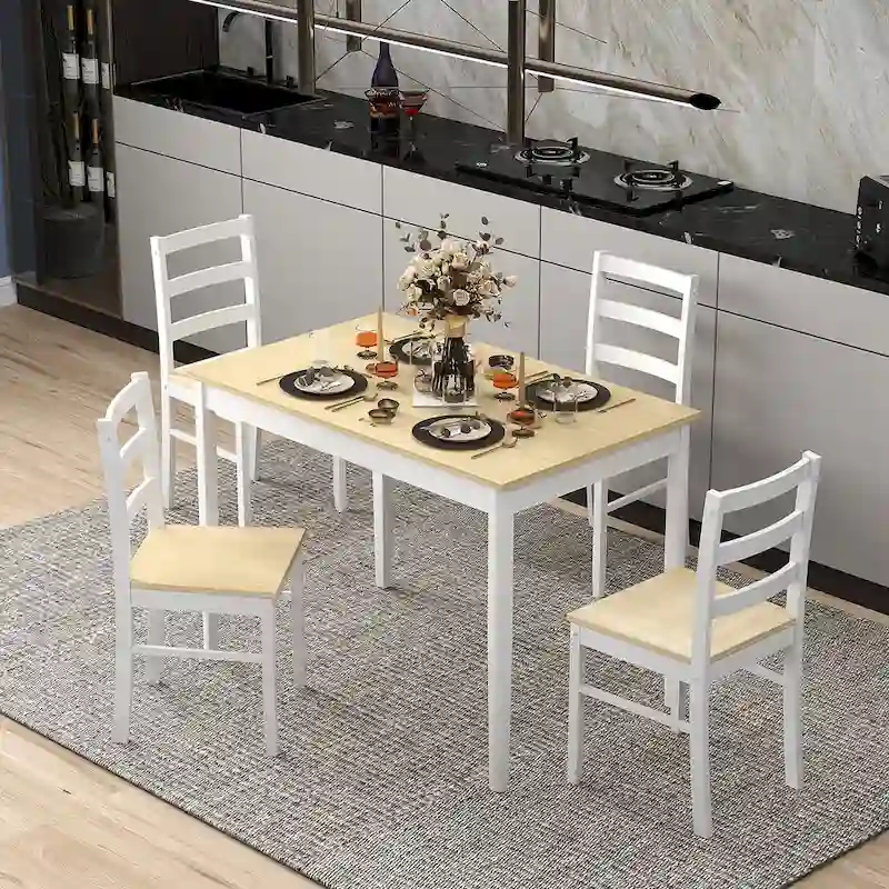 Costway 5-Piece Dining Set Solid Wood Kitchen Furniture with