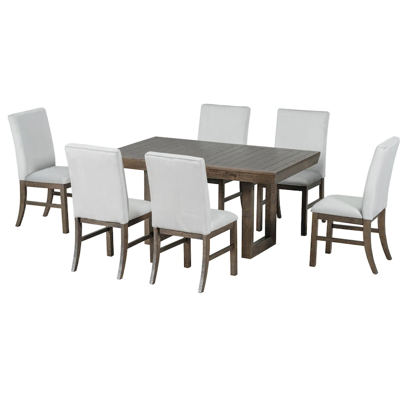 Traditional Style 7-piece Extendable Dining Table Set with Butterfly Leaf and 6 Upholstered Chairs