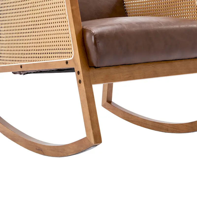 Modern PU Leather Rocking Chair with Rattan Arms