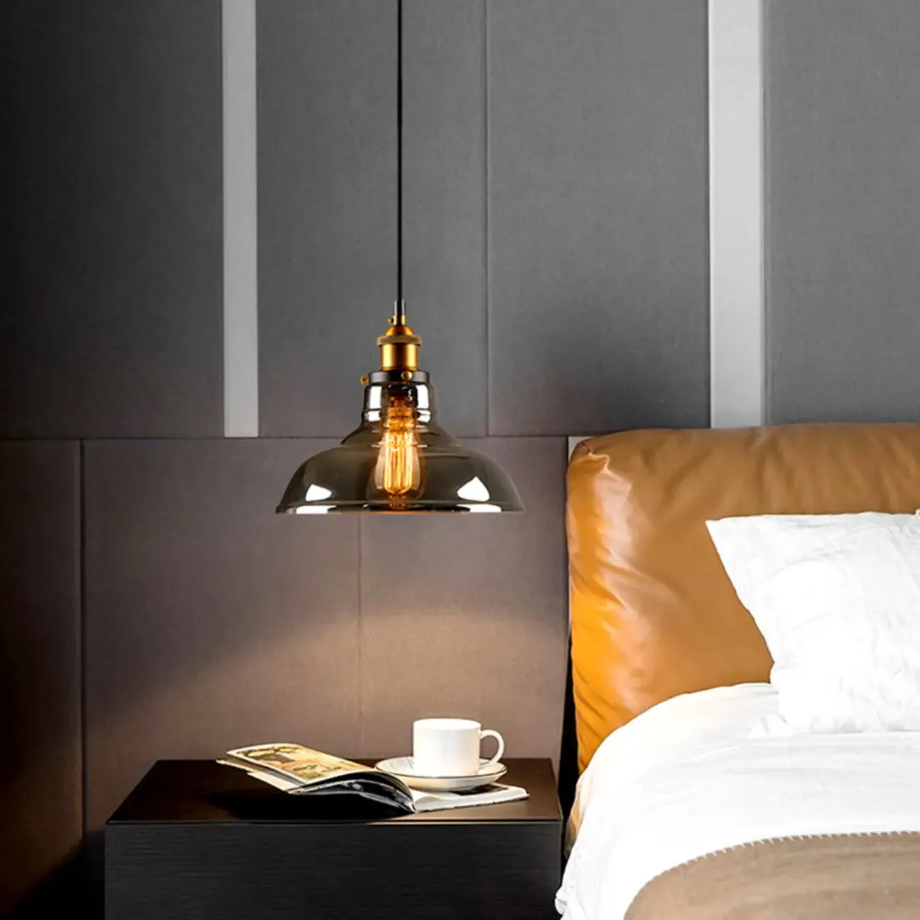 Modern Geometric Glass Gold Pendant Light Fixture for Bedroom