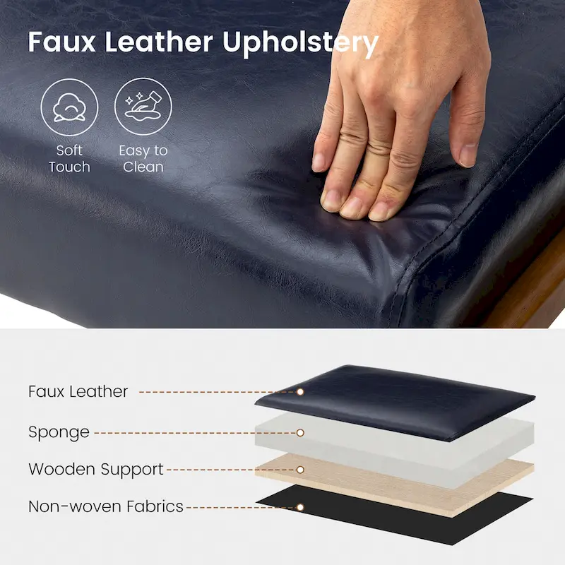 Glitzhome 30.75H Mid-Century PU Leather Armchair with Ottoman Set