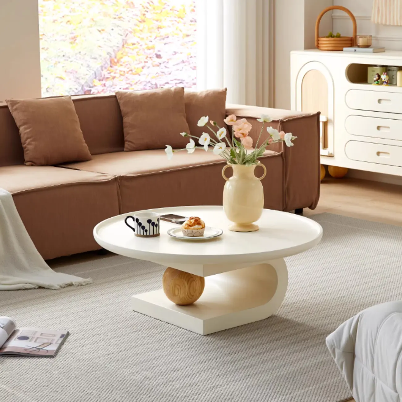 White Scandinavian Stylish Round Wood Coffee Table