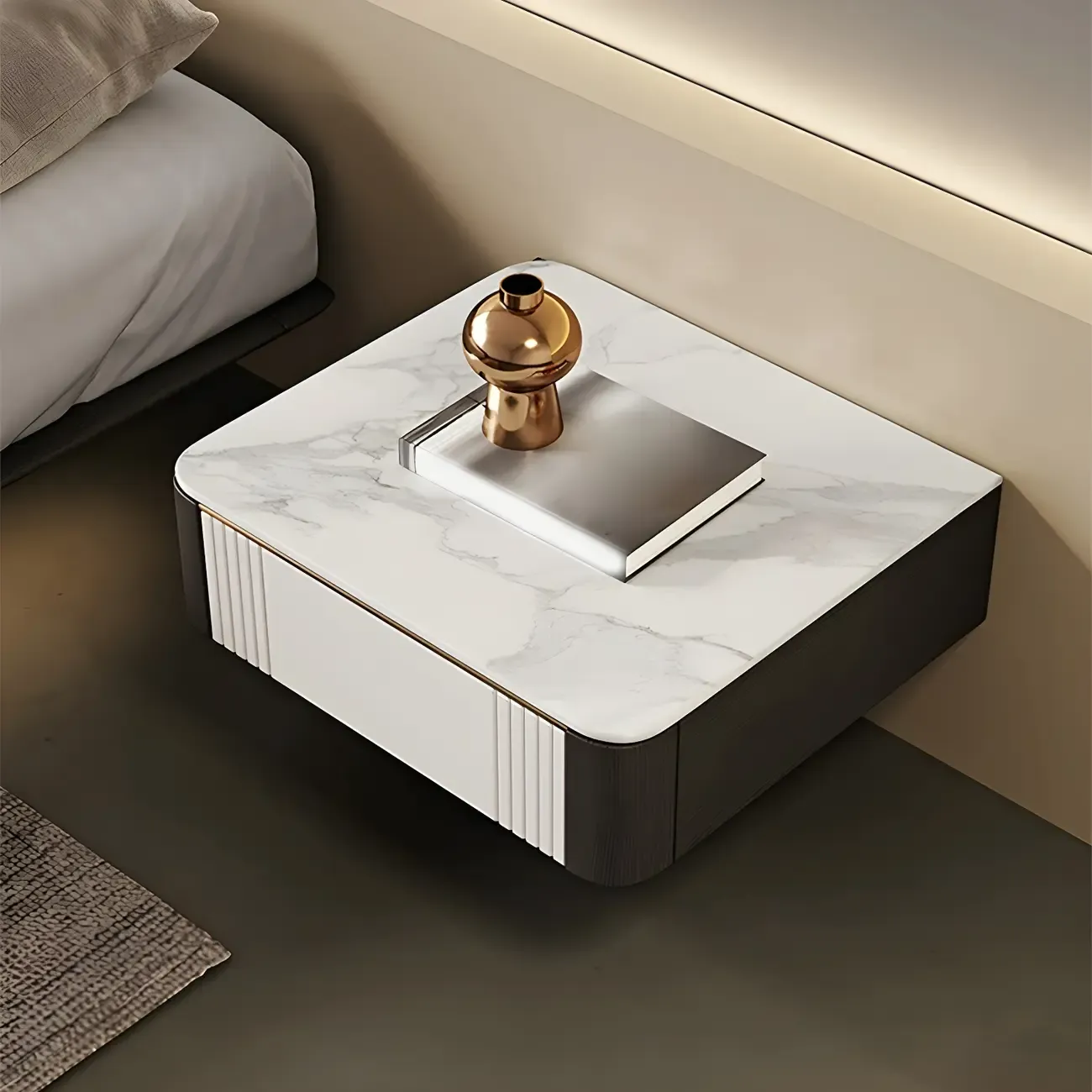 Low Stone Top Floating Nightstand with Drawer Set of 2