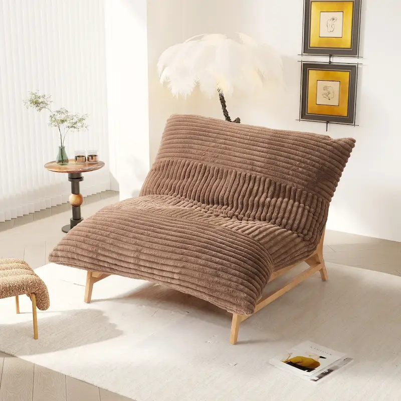 Bean Bag Accent Chair Large Plush Bean Bag Lounger with Solid Wood Frame Comfy Lounge Chair with Down Filling