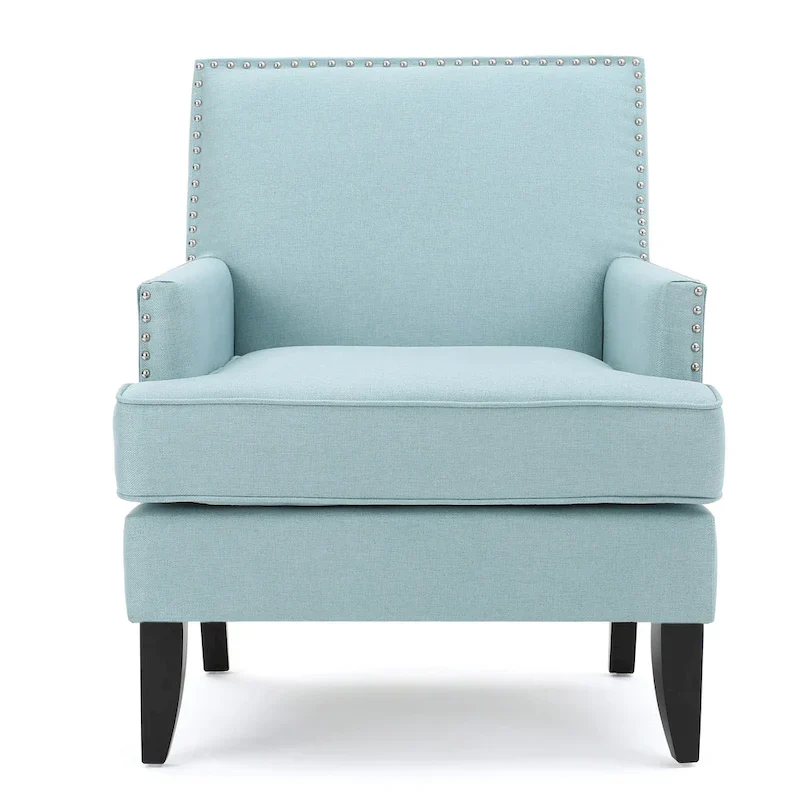 Studded Fabric Club Chair – Light Blue / Teal / Grey, Single Seat