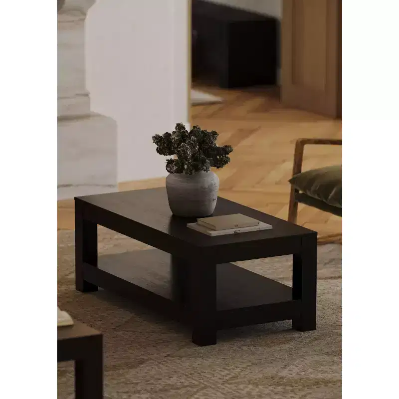 Multicolored Rectangular Wooden Coffee Table with Open Shelf